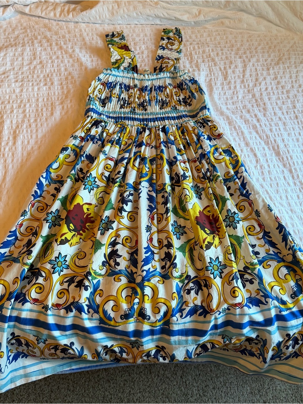 Women’s White Floral & Scroll Print Sundress , Firenze Italy